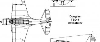 Drawing of the Douglas TBD-1 Devastator bomber