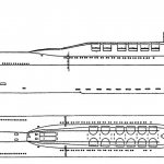 Drawing of the underwater nuclear missile cruiser Project 667B &quot;Murena&quot;.