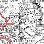 The directions of German attacks in the first phase of the Kyiv defensive operation of 1941 are indicated in red.