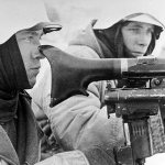 German soldiers with a 7.92 mm MG-34 machine gun in a position near Leningrad