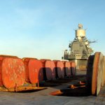 Open covers of the Granit anti-ship missile launchers on the bow deck of the Admiral Kuznetsov TAVKR. The presence of these weapons allows us not to consider the ship a classic aircraft carrier 