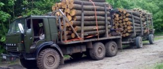 Transportation of wood by KAMAZ-4310 vehicle